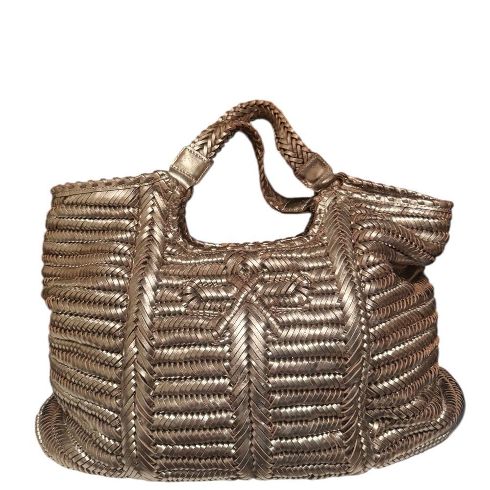 ANYA HINDMARCH Metallic Gold Woven Leather Large Neeson Tote Bag